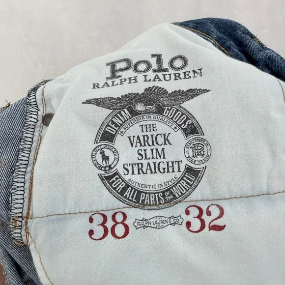 Polo Ralph Lauren Jeans Mens 38x32 Blue Varick Slim Fit Staright Whisker - Picture 2 of 13